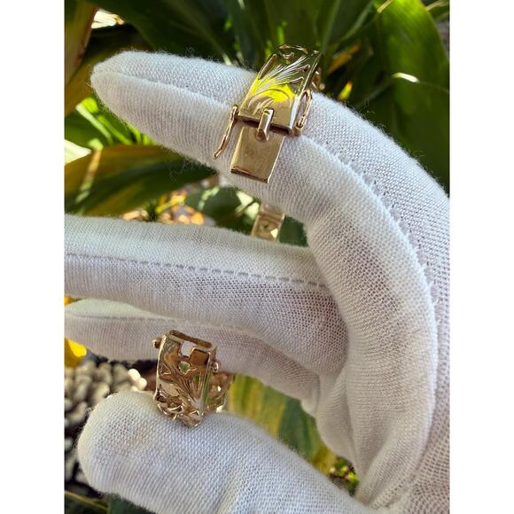 14K Hawaiian Heirloom Plumeria Bracelet Bangle Flower Hawaiian Scroll Size 7 - Picture 13 of 13